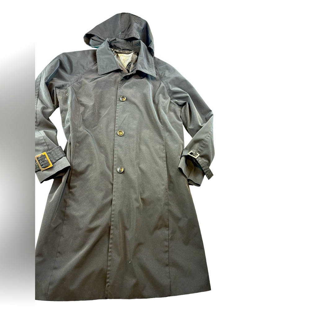 Vintage Marvin Richard’s black trench coat removable hood sz 16